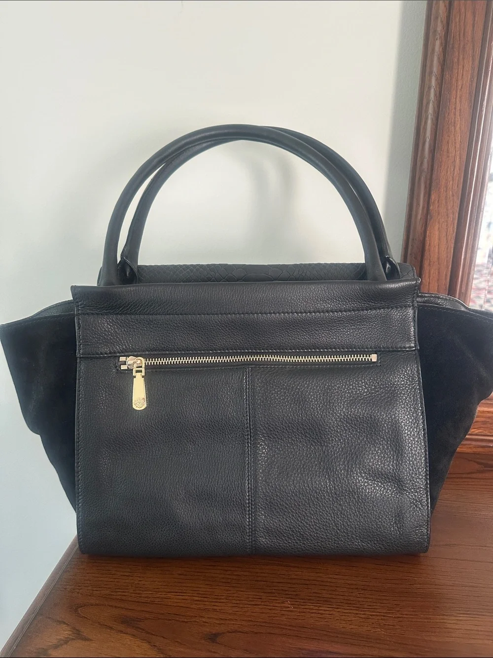 Vince Camuto Julia Satchel in Black/Black Snake Combo Genuine Leather NWT